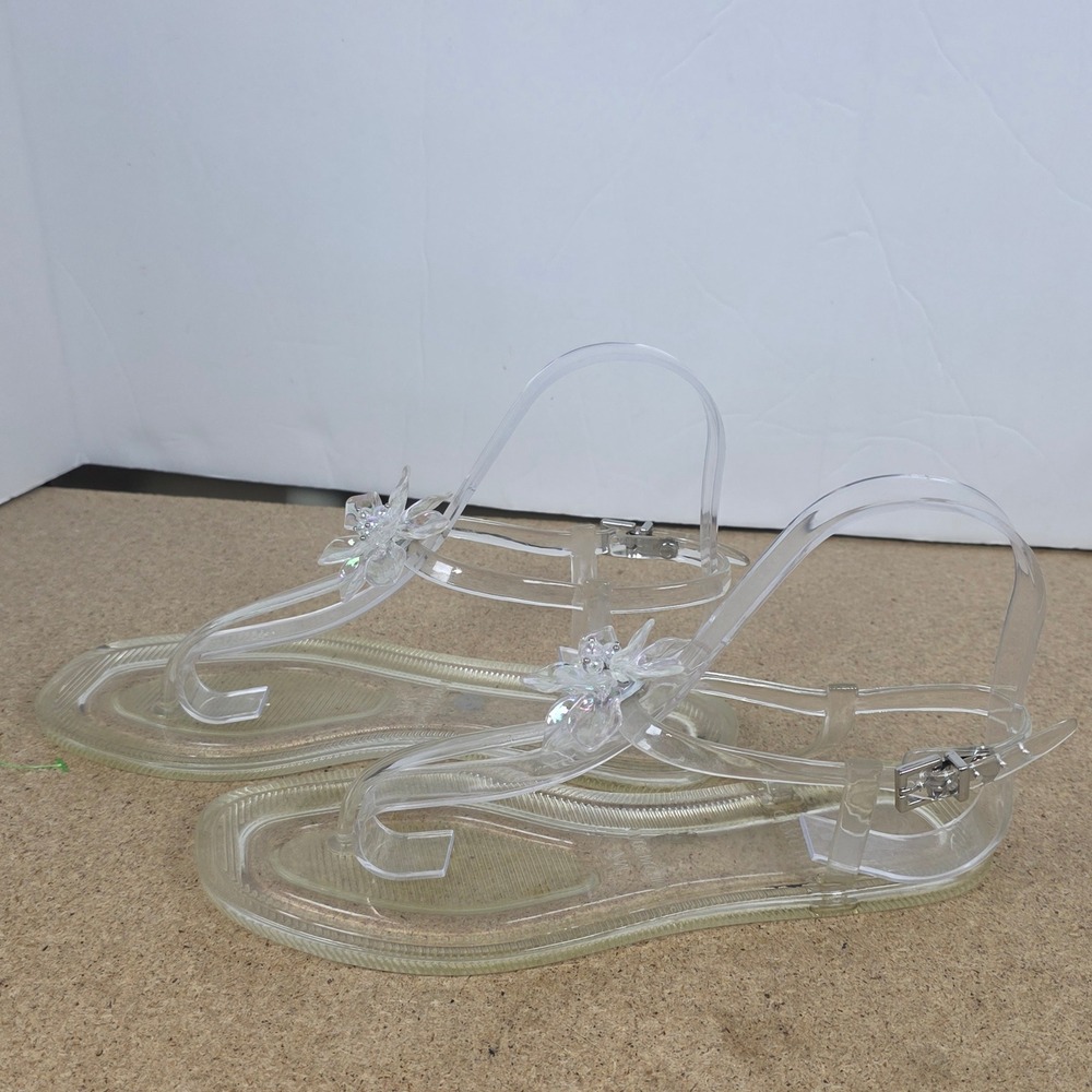 Vince Camuto Clear Jelly Sandals Iridescent Flower Ankle Strap Womens‎ 7M